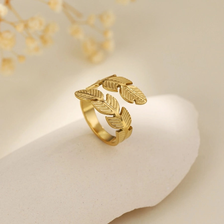 Jewelry Elegant Leaves Feather 304 Stainless Steel Open Rings