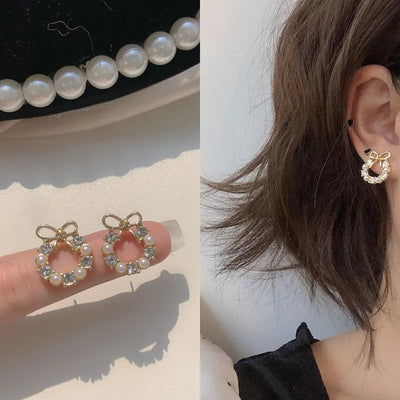 French retro earrings women's temperament earrings high-end feeling mosquito-repellent incense plate ear clip women's No ear hole pearl earrings women's wholesale