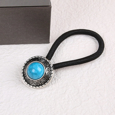 Women's Classical Ethnic Style Classic Style Cross Round Cattle Alloy Polyester Inlay Turquoise Hair Tie