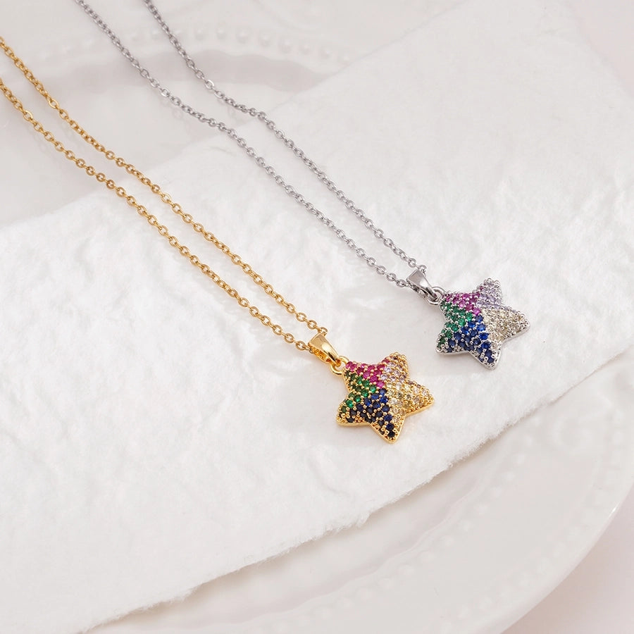 Jewelry Glam IG Style Pentagram 304 Stainless Steel Copper Zircon Inlay Pendant Necklace