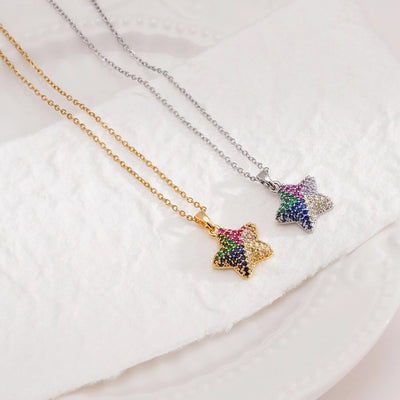 Jewelry Glam IG Style Pentagram 304 Stainless Steel Copper Zircon Inlay Pendant Necklace