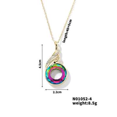 304 Stainless Steel Copper K Gold Plated Inlay Phoenix Round Crystal Zircon Pendant Necklace
