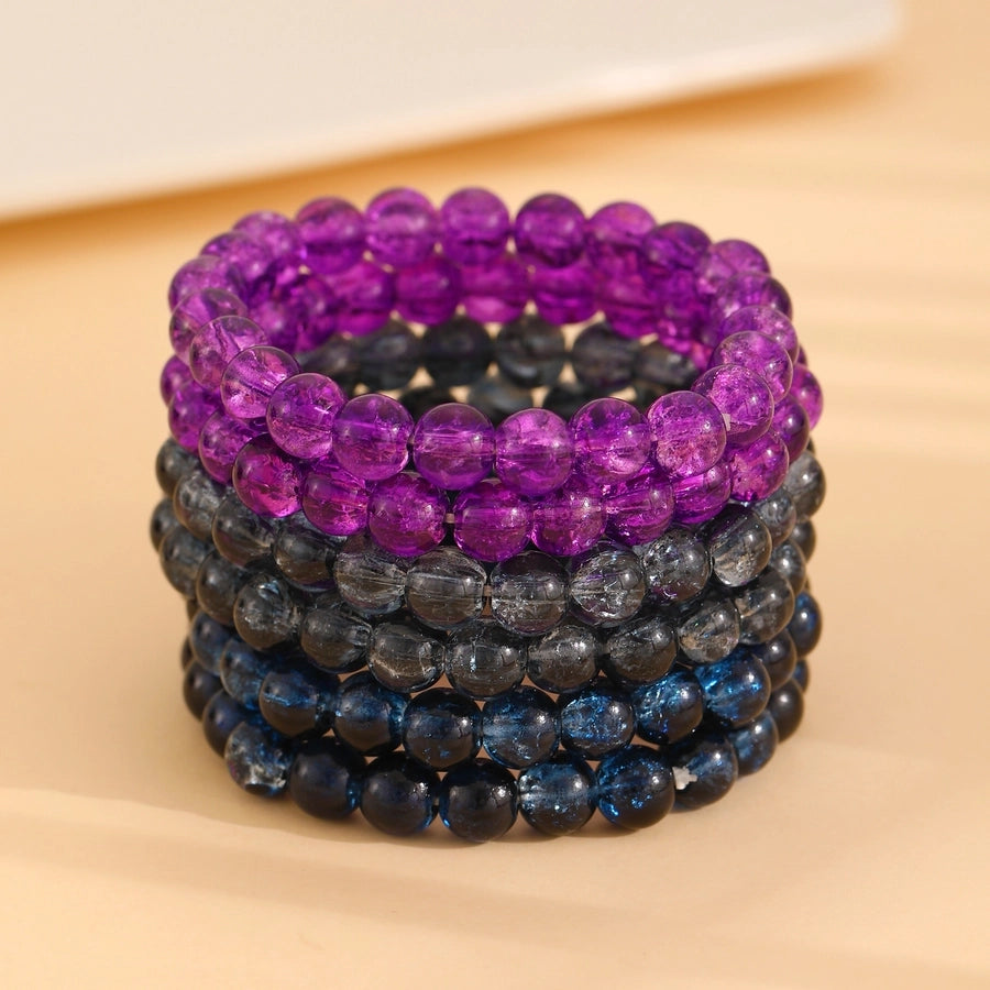 Fashion Simple Style Colored Glazing Bead Bracelet  Hot Sale Crystal Ice Broken Hot Flower Shining Beaded Stretch Bracelet 1 Pair