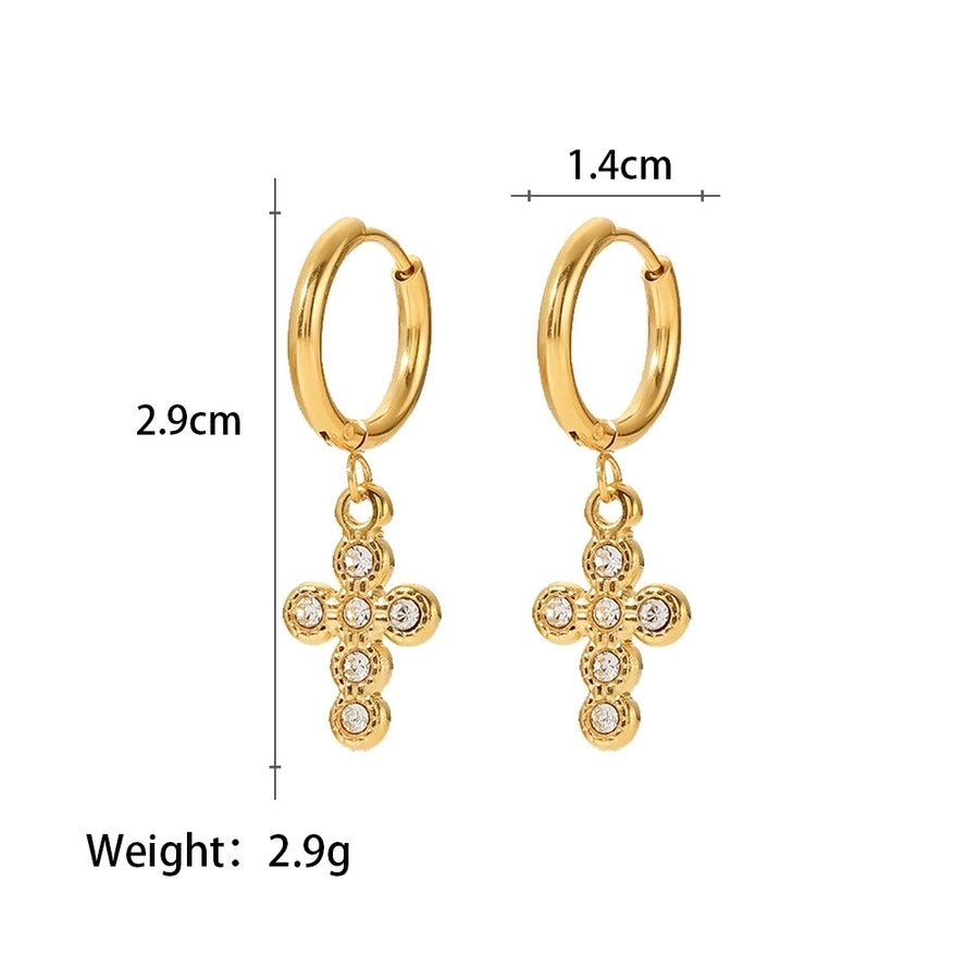 1 Pair Casual Modern Style Simple Style Cross Plating 304 Stainless Steel Imitation Pearl Rhinestones 18K Gold Plated Earrings