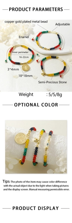 Copper 18K Gold Plated Beaded Enamel Letter Devil's Eye Bracelets