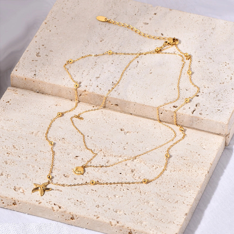 Jewelry Tropical Starfish Shell 304 Stainless Steel Titanium Steel 18K Gold Plated Pendant Necklace