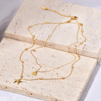 Jewelry Tropical Starfish Shell 304 Stainless Steel Titanium Steel 18K Gold Plated Pendant Necklace