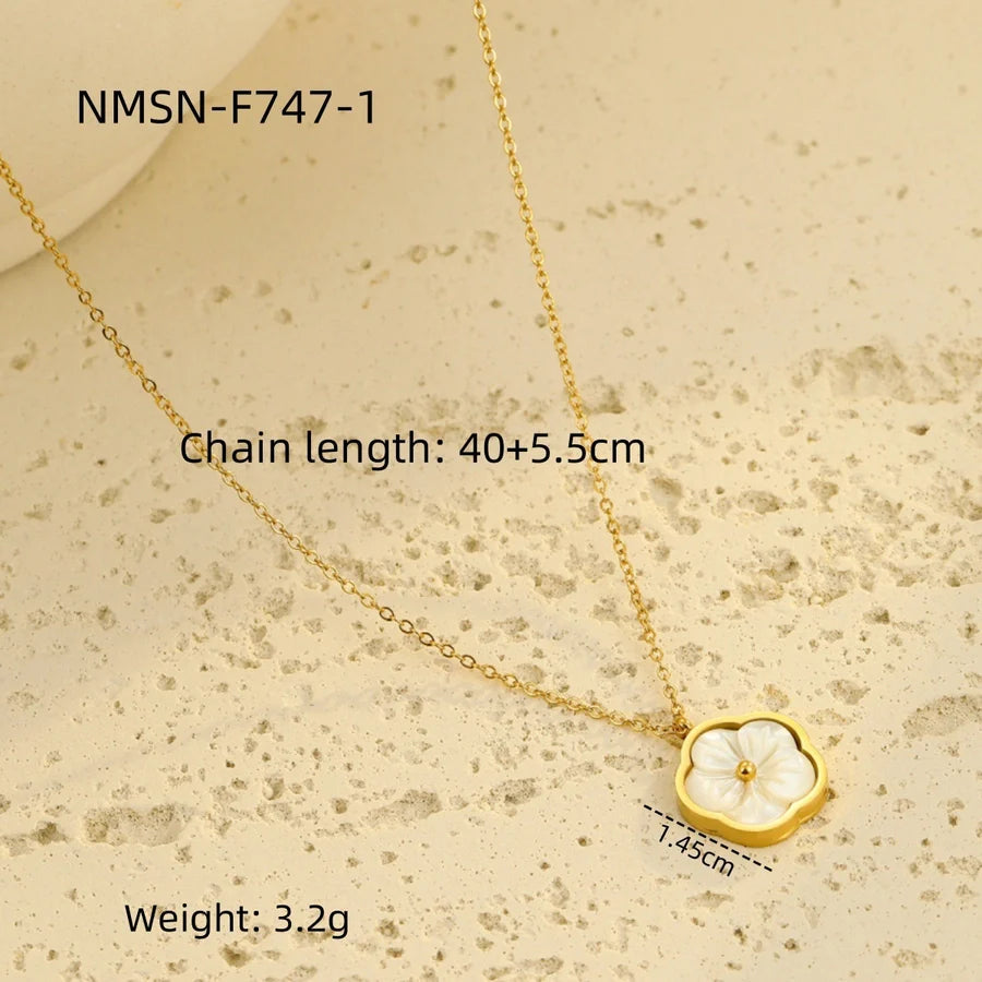 Jewelry Simple Style Flower 304 Stainless Steel Shell Zircon 18K Gold Plated Inlay Bracelets Earrings Necklace