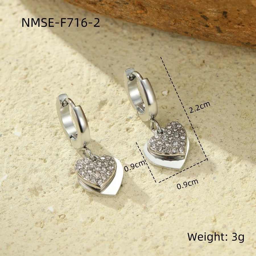 1 Pair Sweet Heart Shape Plating Inlay 304 Stainless Steel Zircon 18K Gold Plated Drop Earrings