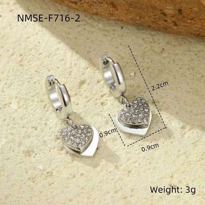 1 Pair Sweet Heart Shape Plating Inlay 304 Stainless Steel Zircon 18K Gold Plated Drop Earrings