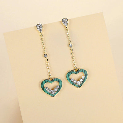 1 Pair Lady Sweet Classic Style Heart Shape Tassel Hollow Out Inlay Copper Alloy Malachite Zircon K Gold Plated Drop Earrings