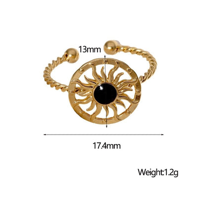 Jewelry Retro French Style Classic Style Sun 304 Stainless Steel 18K Gold Plated Enamel Stainless Steel Rings