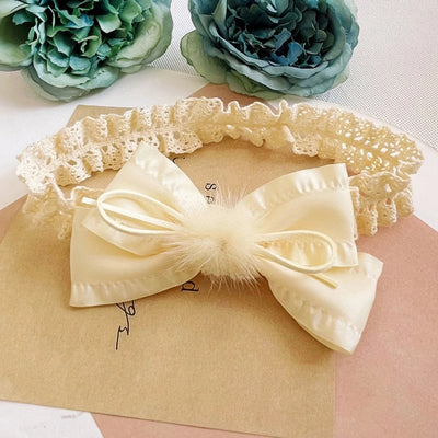 princess solid color bow knot lace net yarn hair band