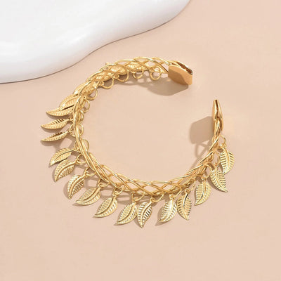 IG Style Exaggerated Leaves 18K Gold Plated Iron  Bangle