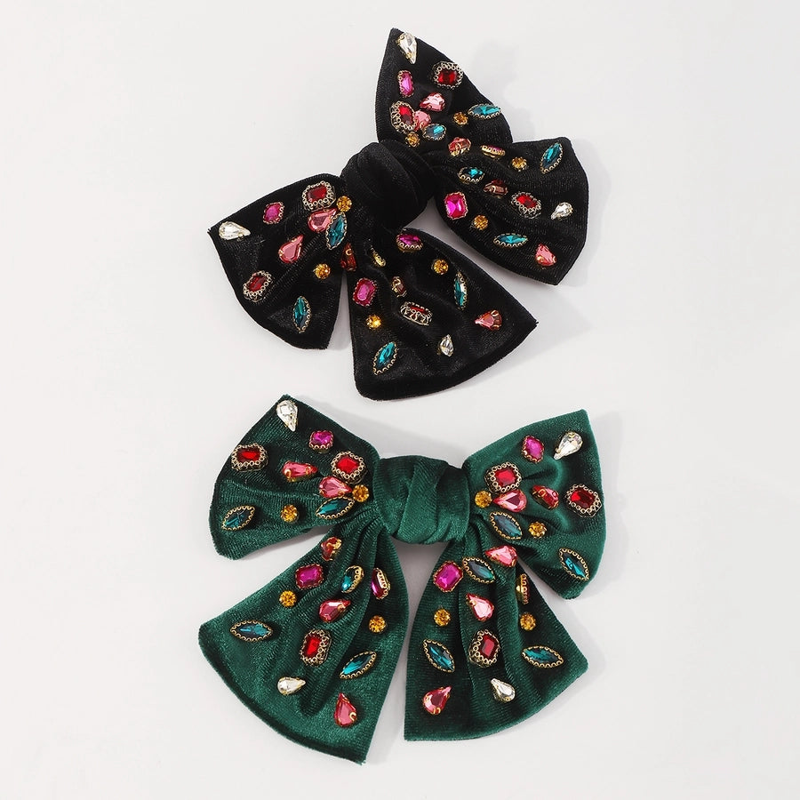 fashion bow knot alloy corduroy inlay artificial pearls rhinestones hair clip 1 piece