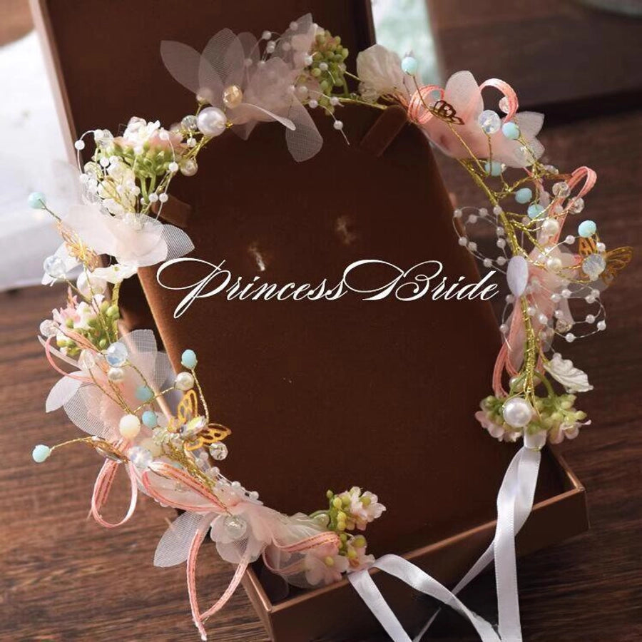 Children's Wreath Headwear Princess Super Fairy Strap Pearl Headband Wedding Flower Girl Headband Mori Headband Hair Accessories
