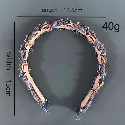 Women's Fairy Style Cute Classic Style Splicing Cloth Criss Cross Layered Raw Hem Alloy Hair Band