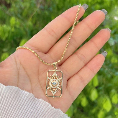 Copper 18K Gold Plated Inlay Geometric Zircon Pendant Necklace