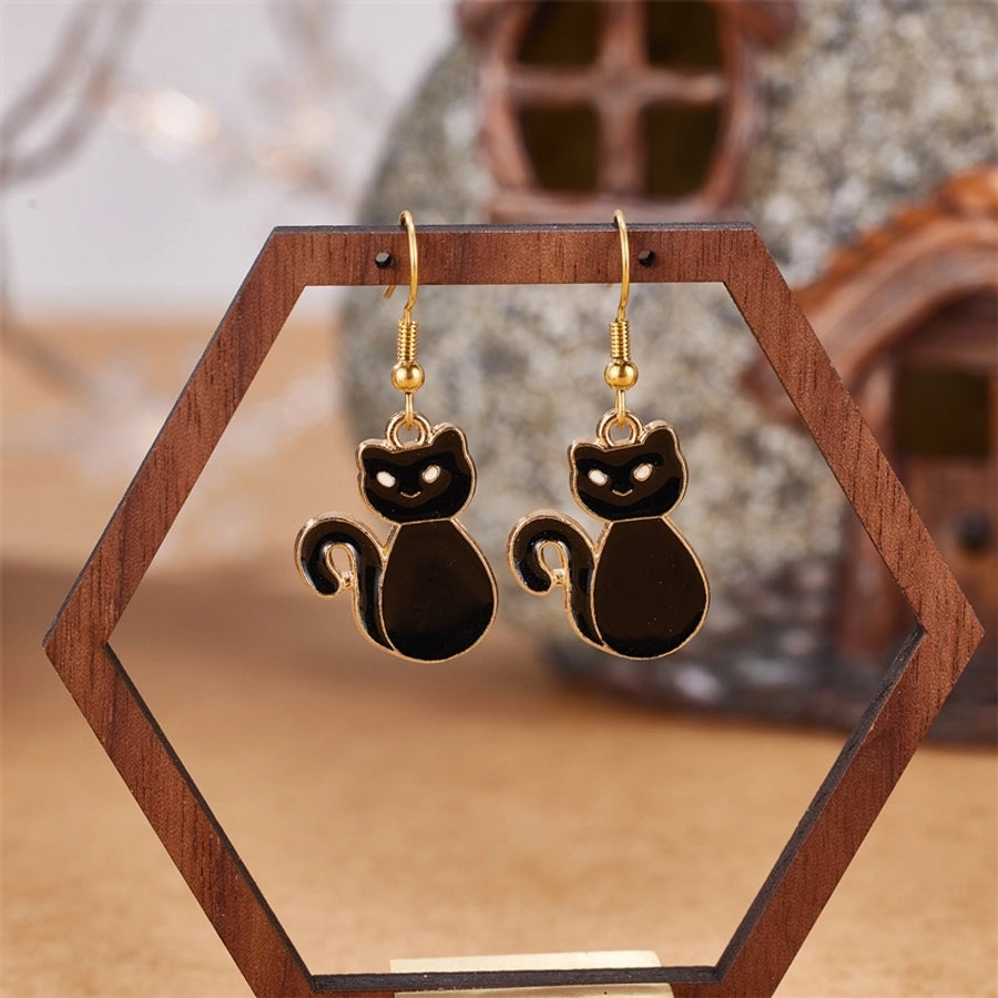 1 Pair Halloween Cute Cat Enamel 304 Stainless Steel 18K Gold Plated Drop Earrings