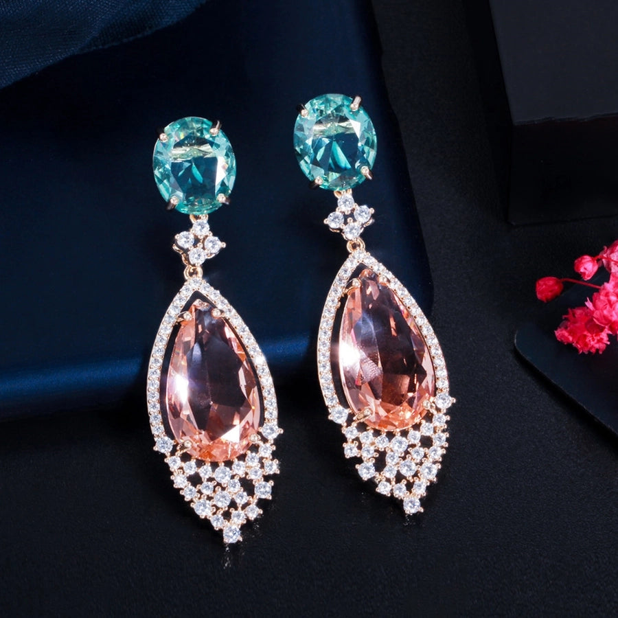 1 Pair Elegant Sweet Oversized Water Droplets Inlay Copper Zircon Rose Gold Plated Rhodium Plated Drop Earrings