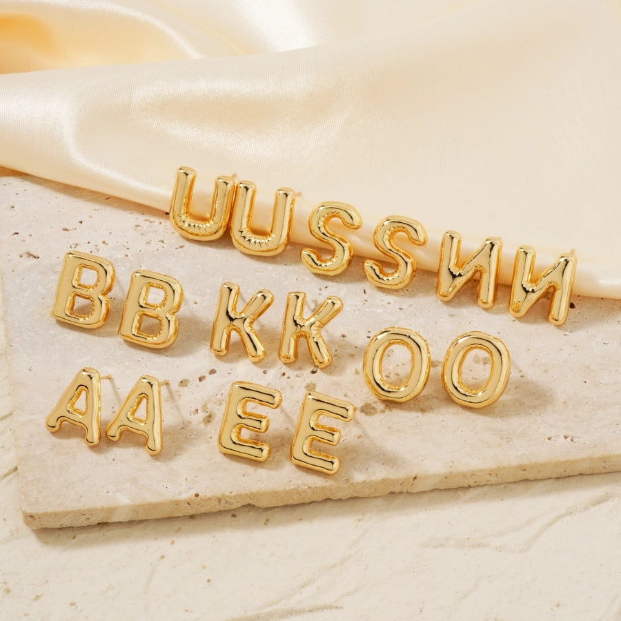 1 Pair Sweet Simple Style Shiny Letter Plating Copper K Gold Plated Ear Studs