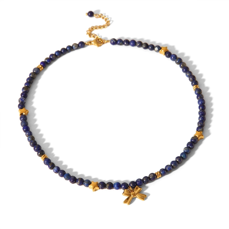 Simple Style Classic Style Bow Knot 304 Stainless Steel natural stone 18K Gold Plated Pendant Necklace In Bulk