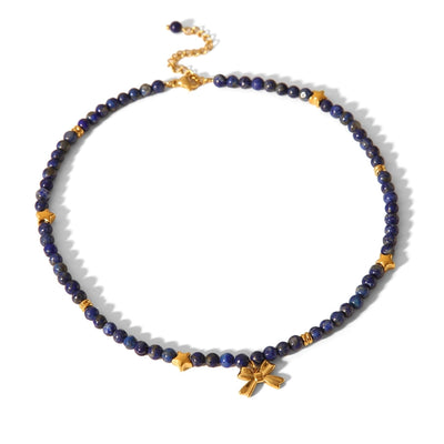 Simple Style Classic Style Bow Knot 304 Stainless Steel natural stone 18K Gold Plated Pendant Necklace In Bulk