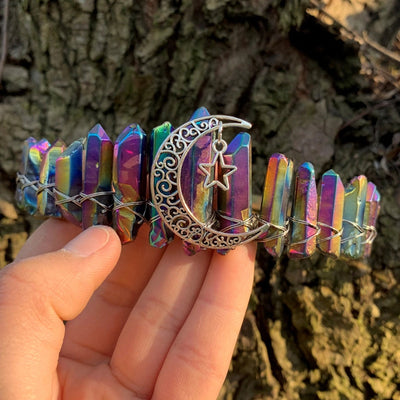 retro star moon crown alloy natural crystal crown