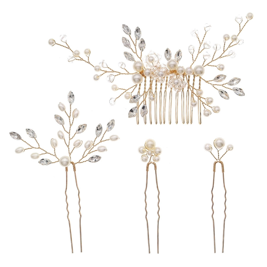 women's elegant glam bridal geometric artificial crystal imitation pearl rhinestone handmade hairpin insert comb