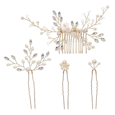 women's elegant glam bridal geometric artificial crystal imitation pearl rhinestone handmade hairpin insert comb
