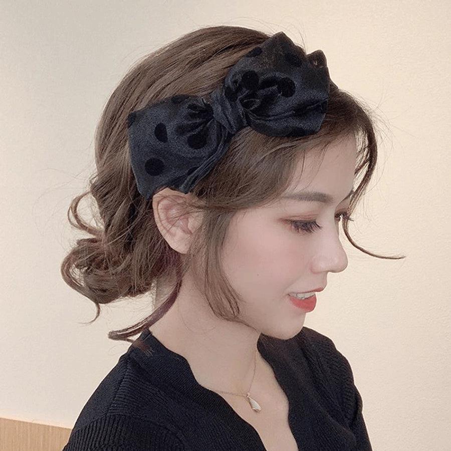 Elegant niche polka dot bow headband female versatile internet celebrity  outing hair band Sweet wide-brimmed simple headband
