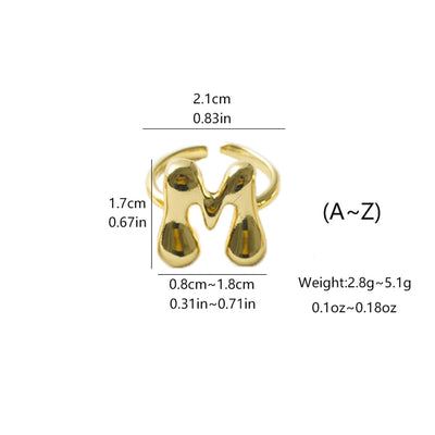 Copper Brass 18K Gold Plated Letter Open Rings