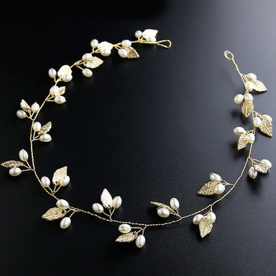 baroque alloy leaf handmade pearl chain bride  hairband