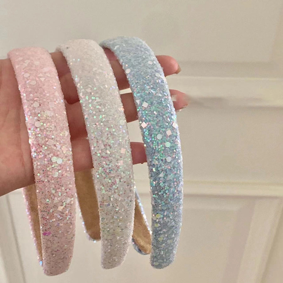 elegant streetwear solid color sequin cloth hair band