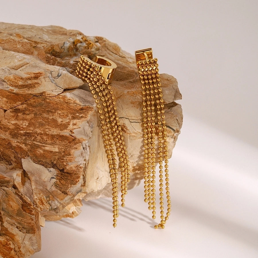 18K Gold Stainless Steel Bead Chain Tassel Earrings Earrings with Left and Right Sides