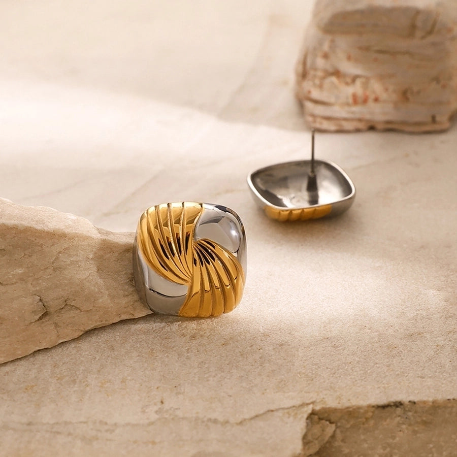 1 Pair Retro Luxurious Geometric Mixed Metal Plating 304 Stainless Steel 18K Gold Plated Ear Studs