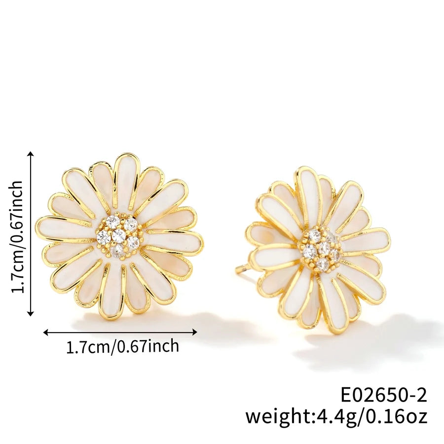 1 Pair Glam Pastoral Shiny Floral Inlay Copper Zircon K Gold Plated Rhodium Plated Ear Studs