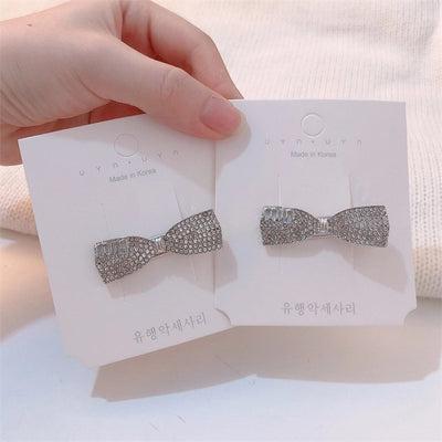 simple style bow knot alloy inlay zircon hair clip