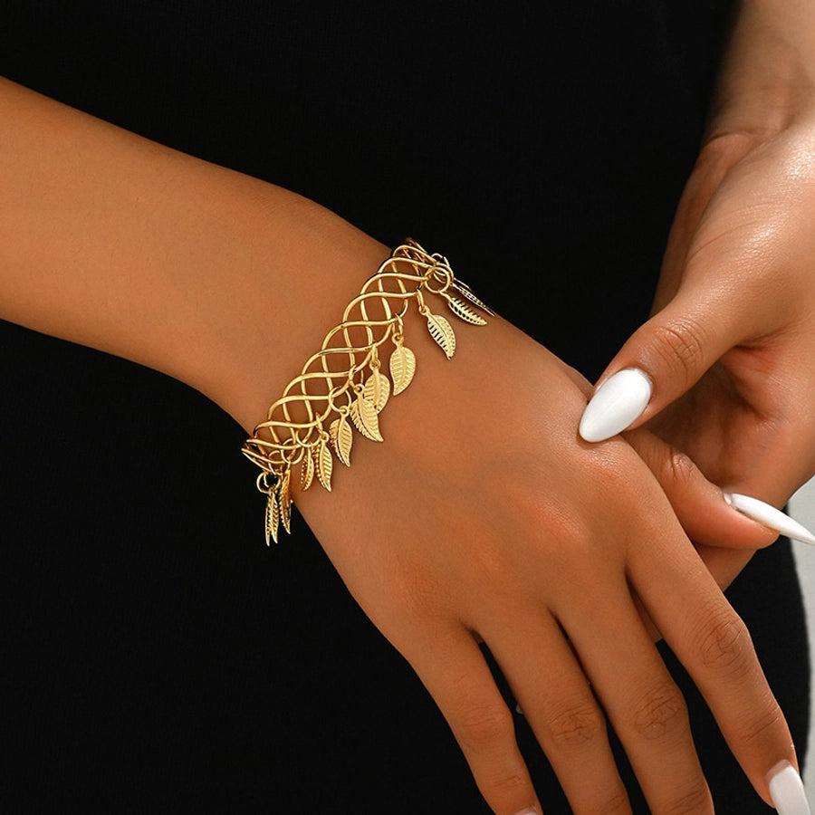 IG Style Exaggerated Leaves 18K Gold Plated Iron  Bangle