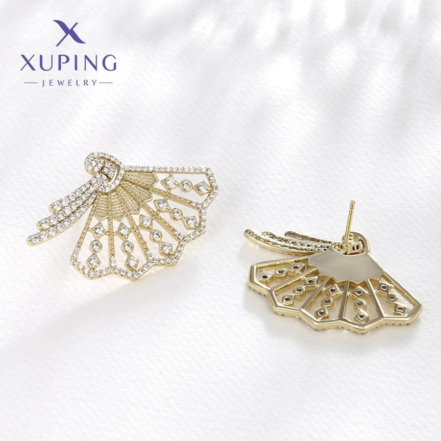 1 Pair XUPING Sweet Artistic Sector Plating Copper Artificial Gemstones 18K Gold Plated Ear Studs