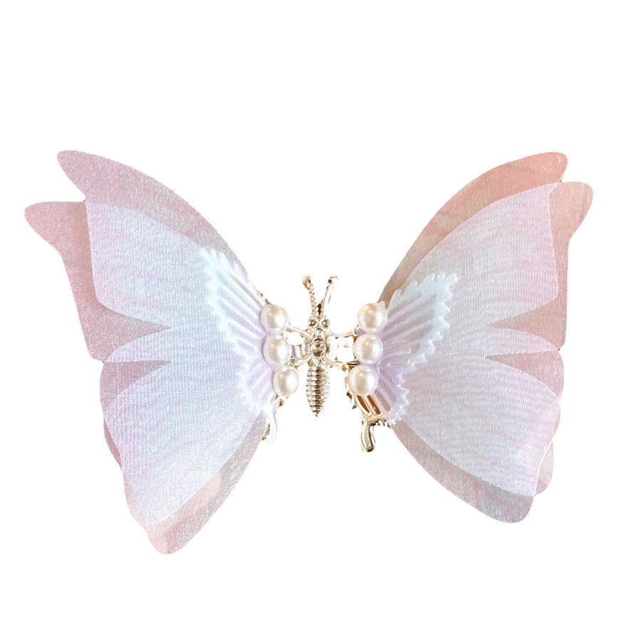 simple style butterfly metal inlay pearl hair clip