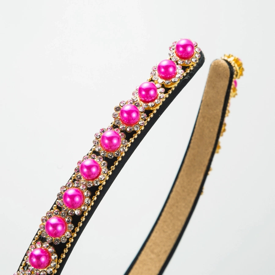 Women's Elegant Glam Round Imitation Pearl Cloth Inlay Rhinestones Hair Band