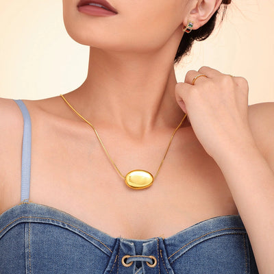 Jewelry Elegant Luxurious Geometric Titanium Steel 18K Gold Plated Pendant Necklace