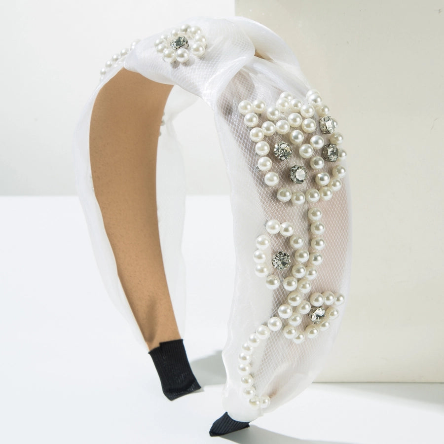 Women's Casual Elegant Classic Style Flower Alloy Gauze Inlay Rhinestones Pearl Hair Band
