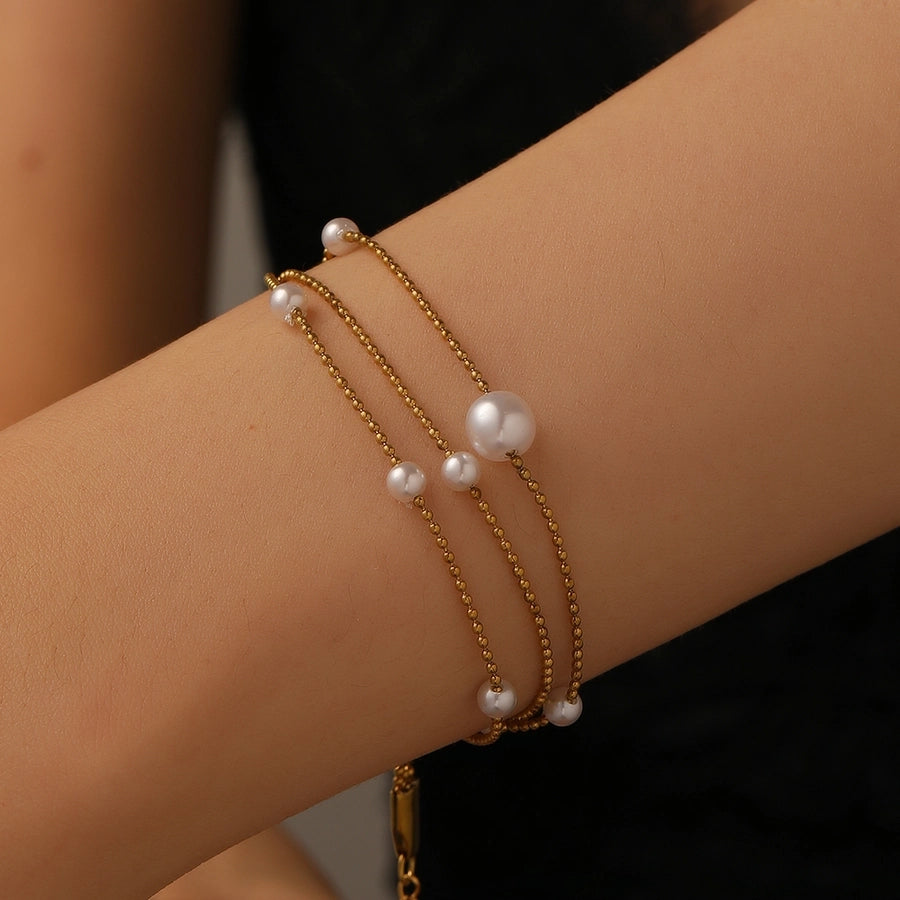 Elegant Round Titanium Steel 18K Gold Plated Beaded Chain Bracelets In Bulk