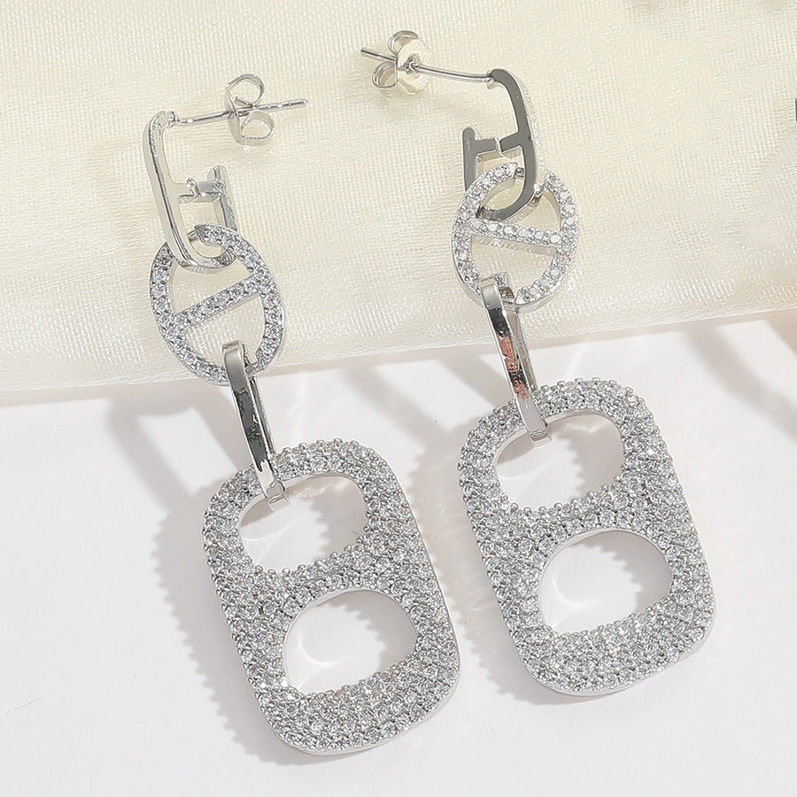 1 Pair Elegant Retro Pentagram Oval Plating Inlay Copper Zircon 14K Gold Plated Drop Earrings