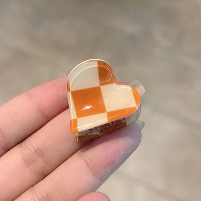 fashion heart checkerboard forehead mini grab clip side hairpin