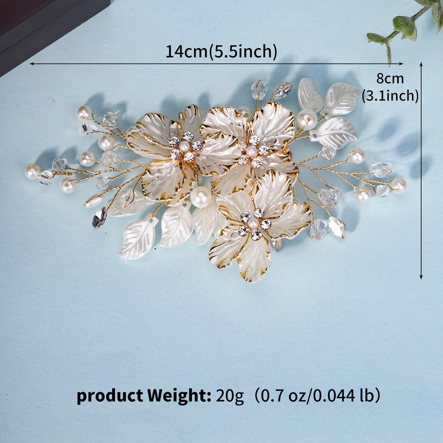 Women's Princess Sweet Leaf Flower Arylic Artificial Crystal Imitation Pearl Hair Clip