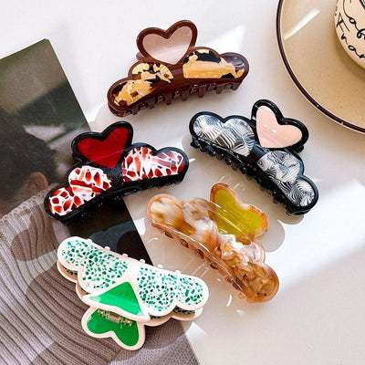 Women's Retro Geometric Heart Shape Acetic acid sheets Hair Claws