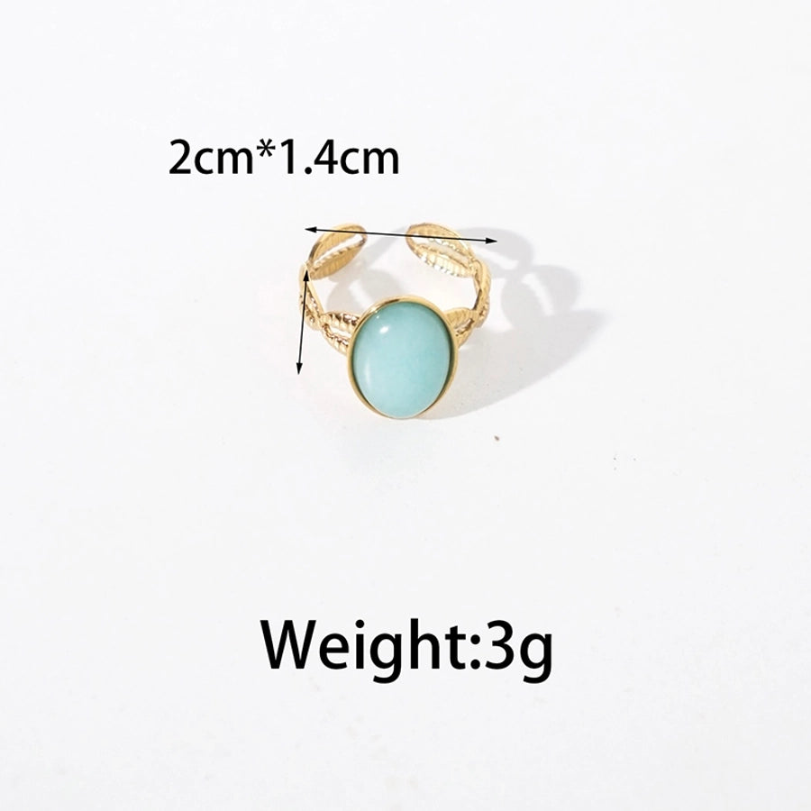 Jewelry Elegant Vintage Style Simple Style Oval 304 Stainless Steel Turquoise 14K Gold Plated Plating Hollow Out Stainless Steel Rings